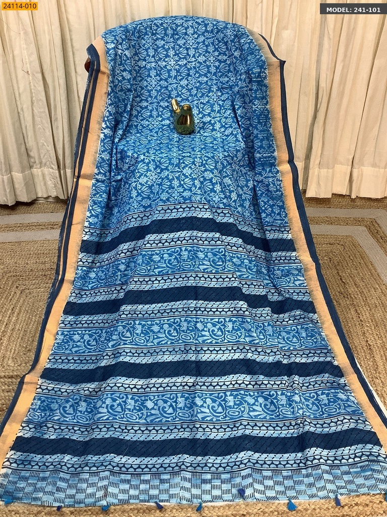[241-101] Handblock cotton printed sarees (241-101)