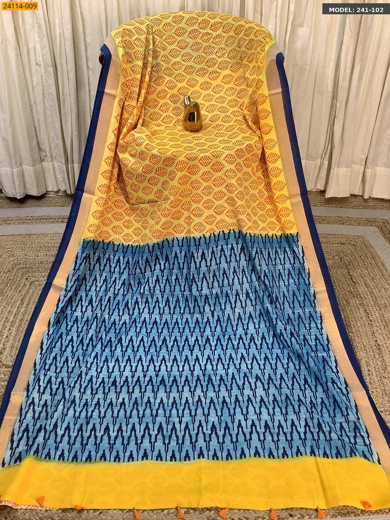 Handblock cotton printed sarees