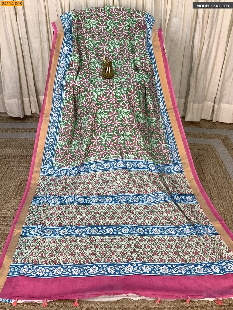 Handblock cotton printed sarees