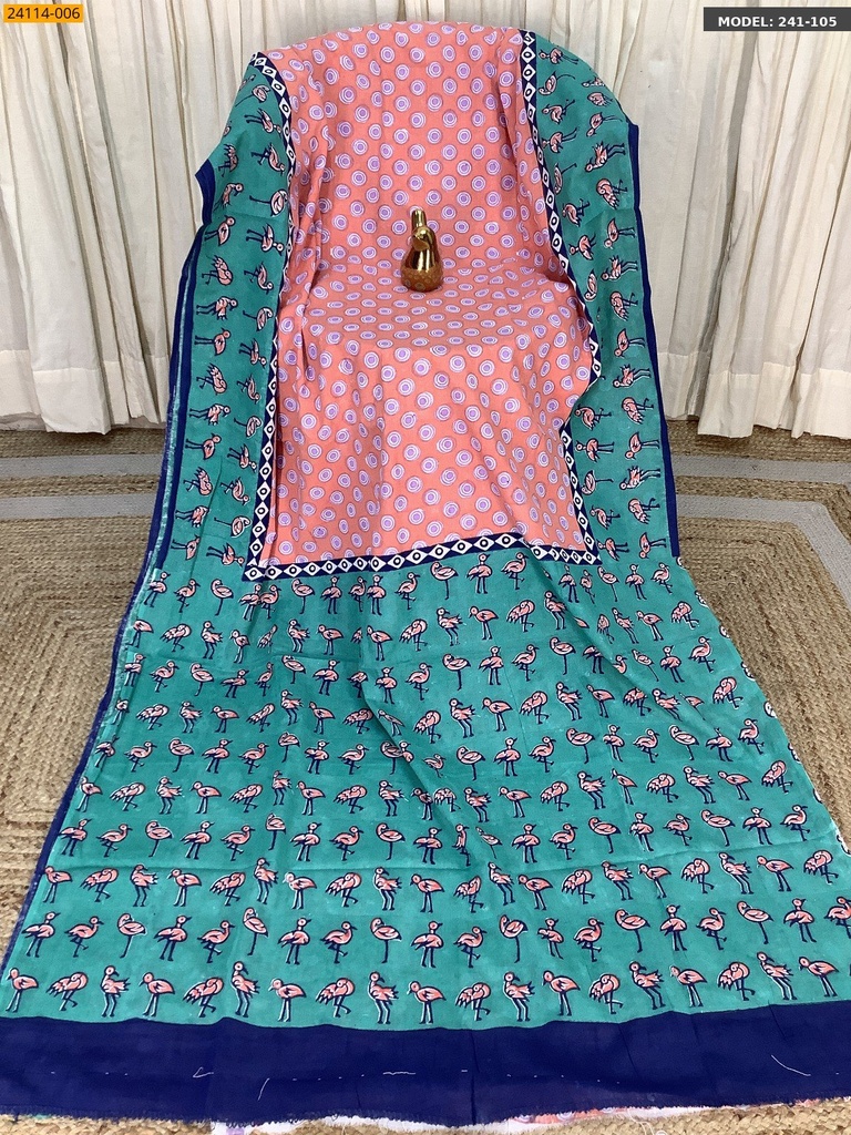 Handblock cotton printed sarees