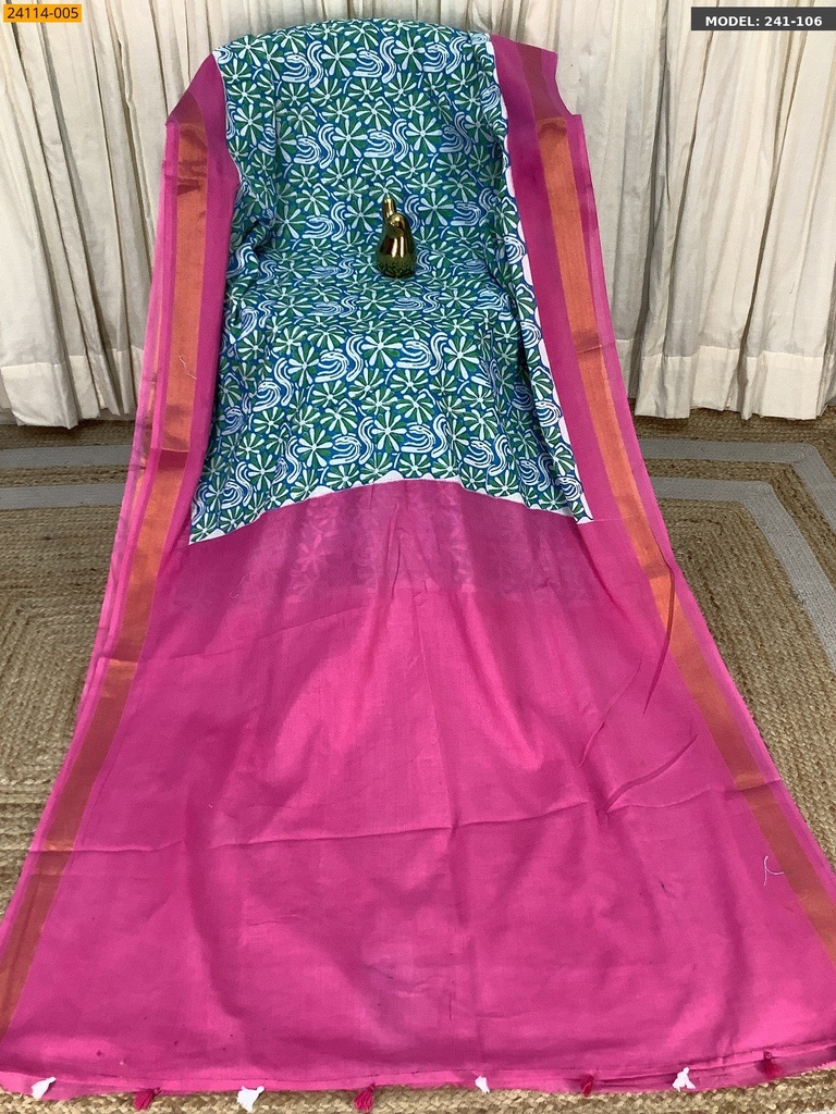 Handblock cotton printed sarees