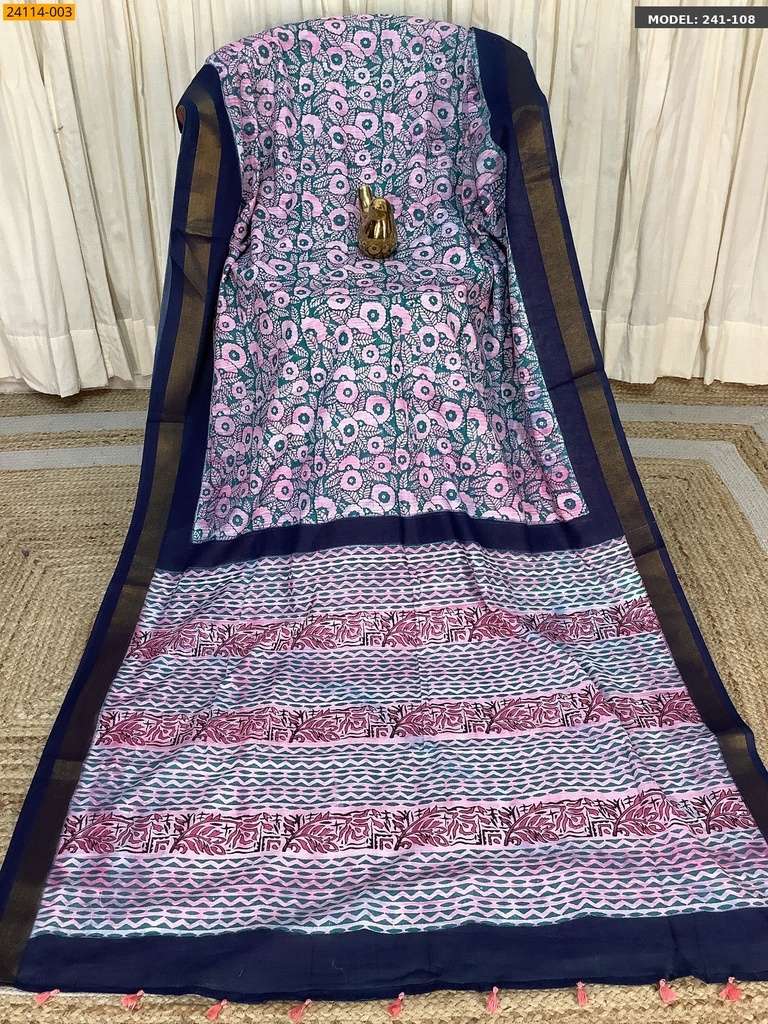 Handblock cotton printed sarees