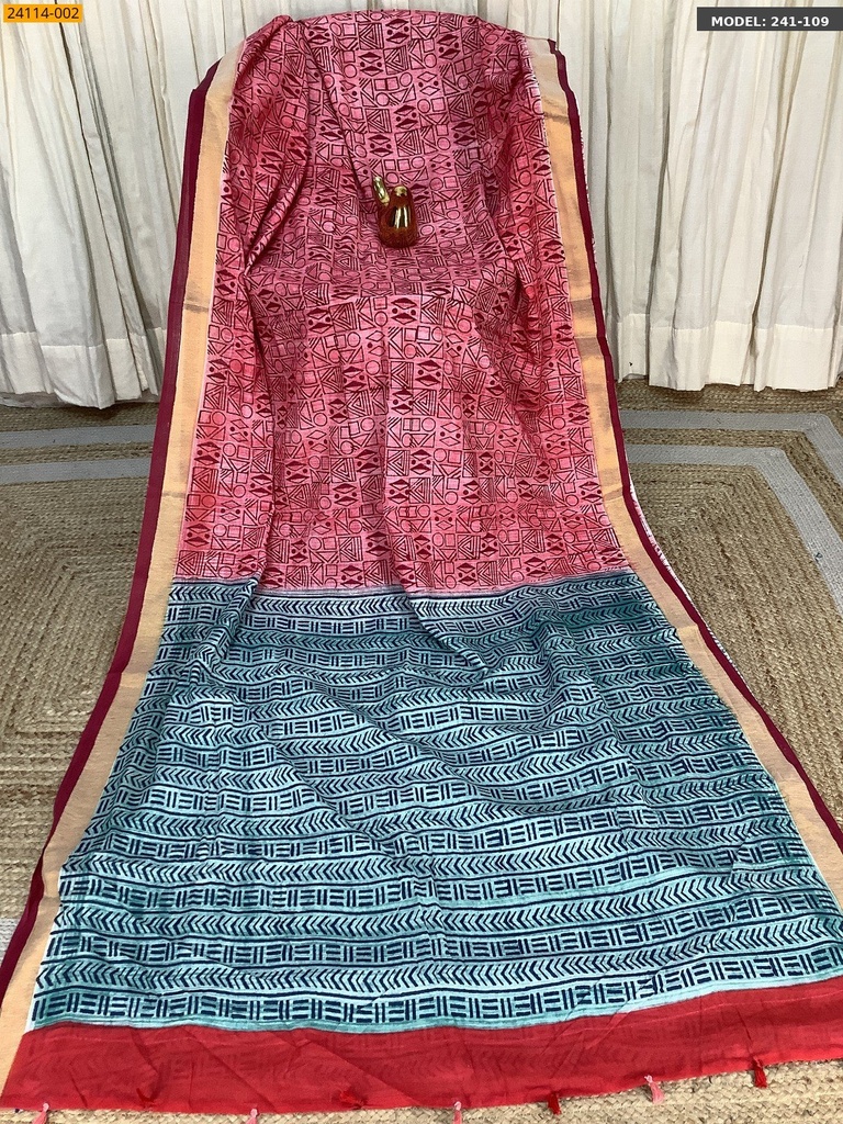 Handblock cotton printed sarees