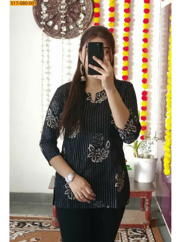 [S17-080-001] Orange Cotton printed‎ short Top (S17-080-001, S)