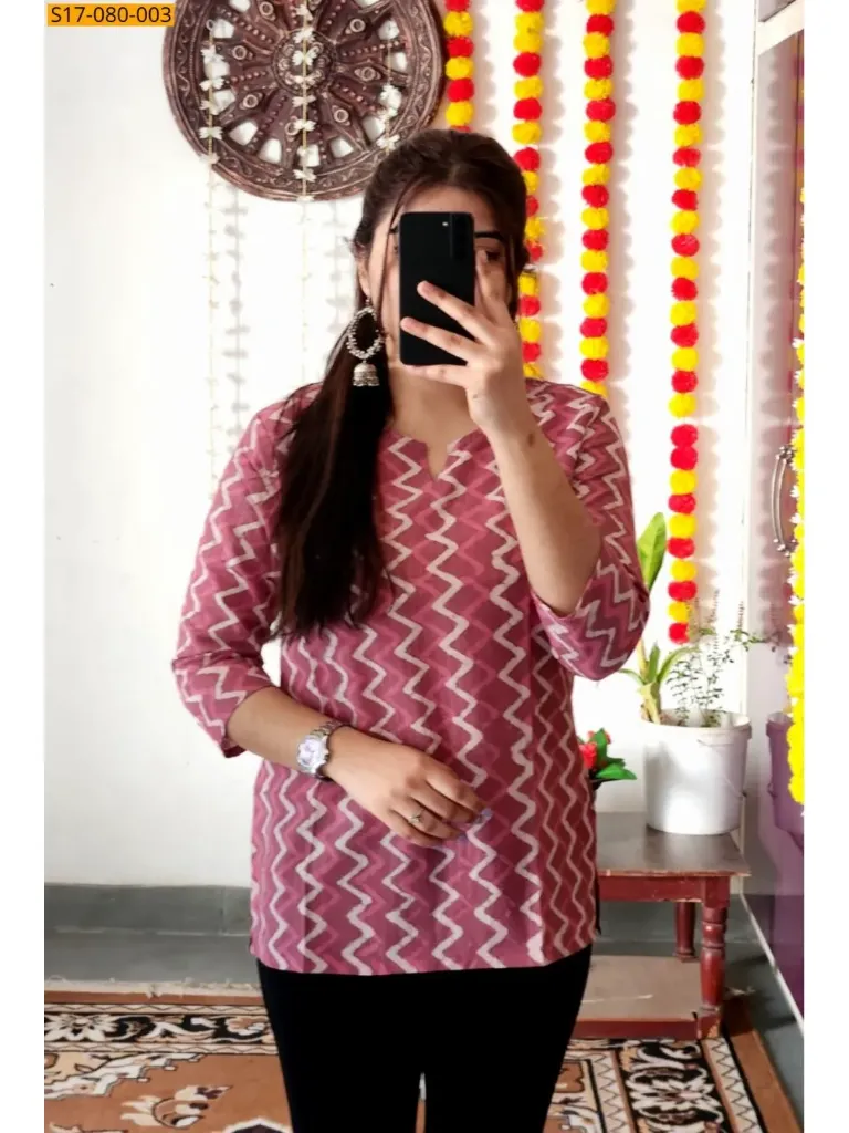 Orange Cotton printed‎ short Top