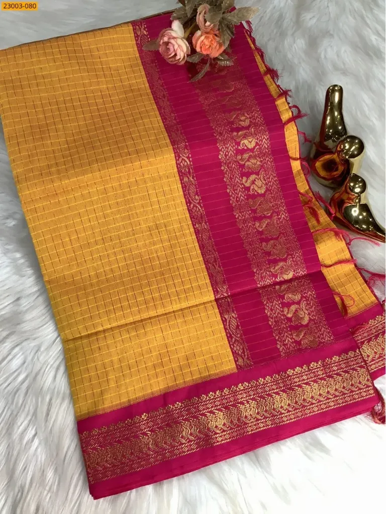 Kalyani Checked Sarees (yellow)