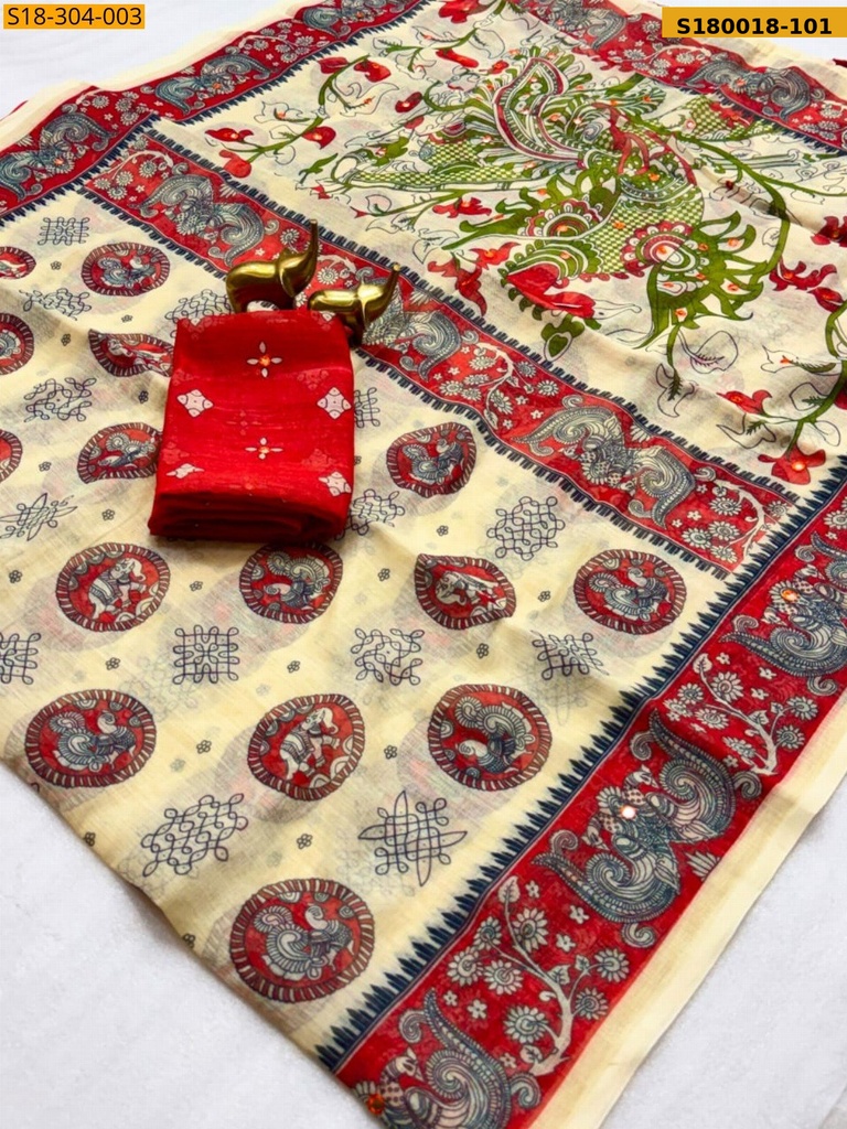 [S180018-101] Fancy Soft Linen Cotton Saree (S180018-101)