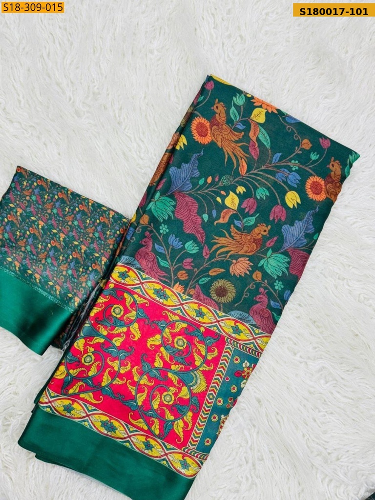 [S180017-101] Fancy Moss Satin Soft Silk Saree (S180017-101)