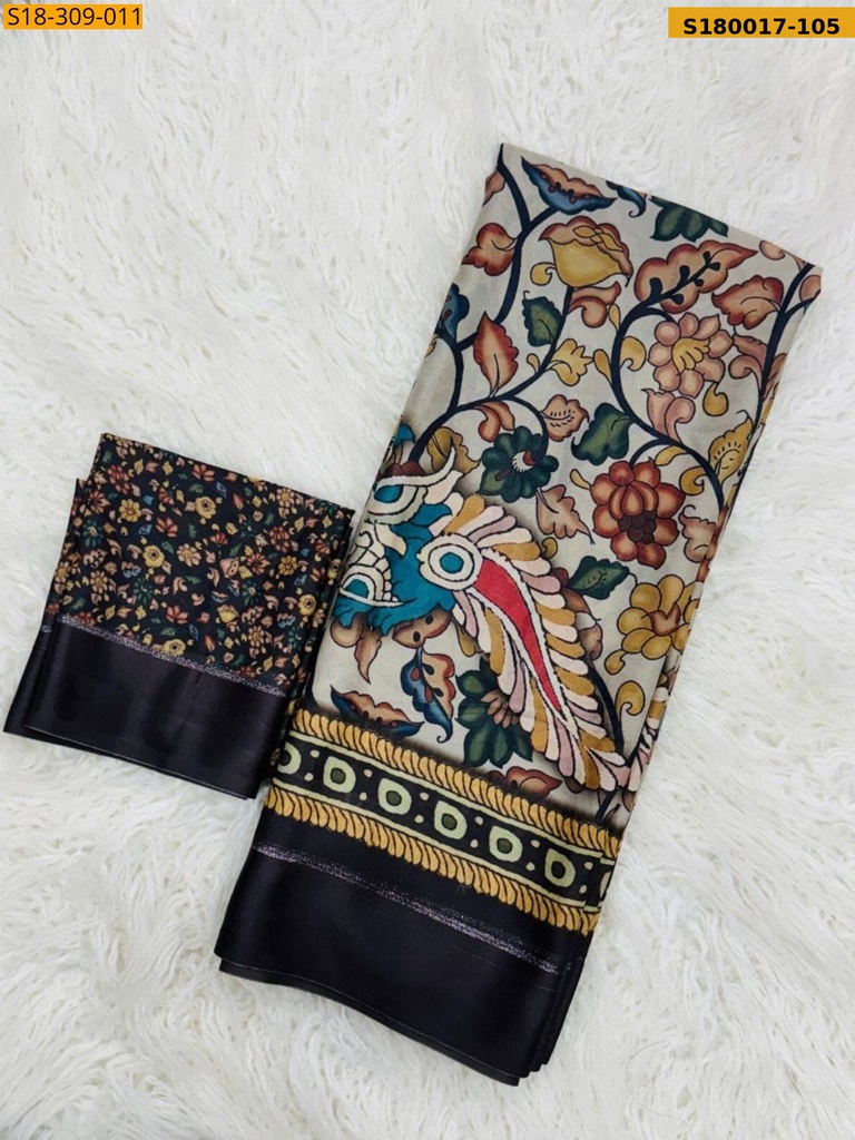 Fancy Moss Satin Soft Silk Saree