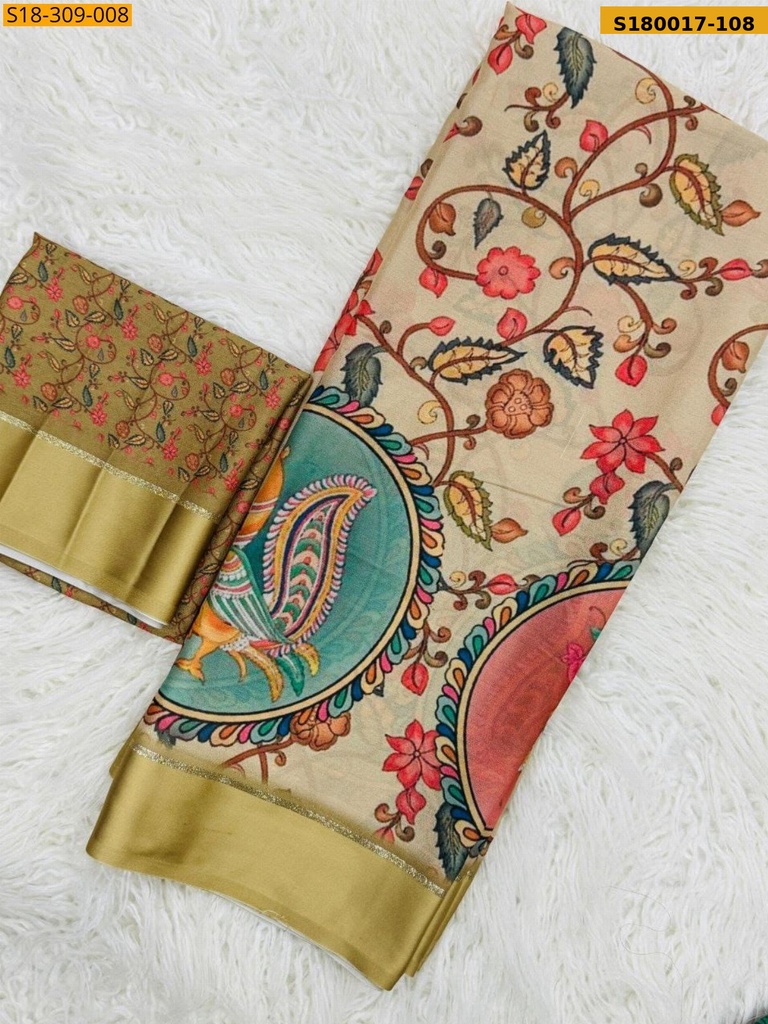 Fancy Moss Satin Soft Silk Saree