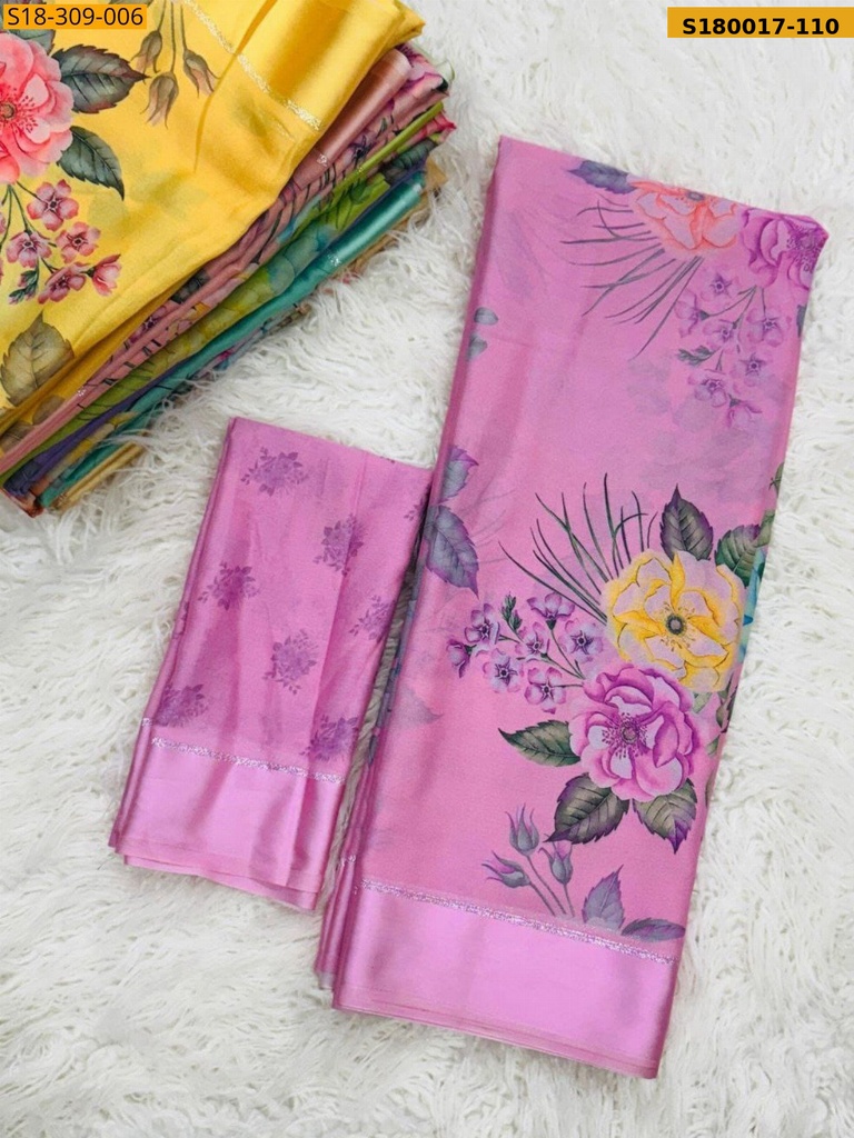 Fancy Moss Satin Soft Silk Saree