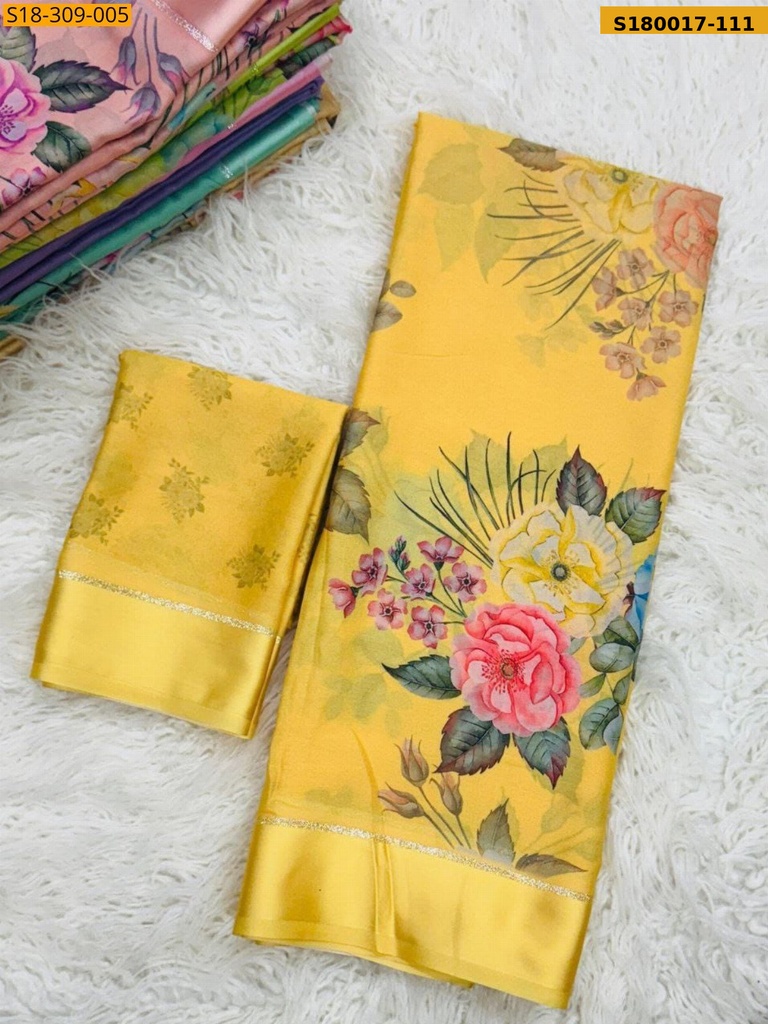 Fancy Moss Satin Soft Silk Saree