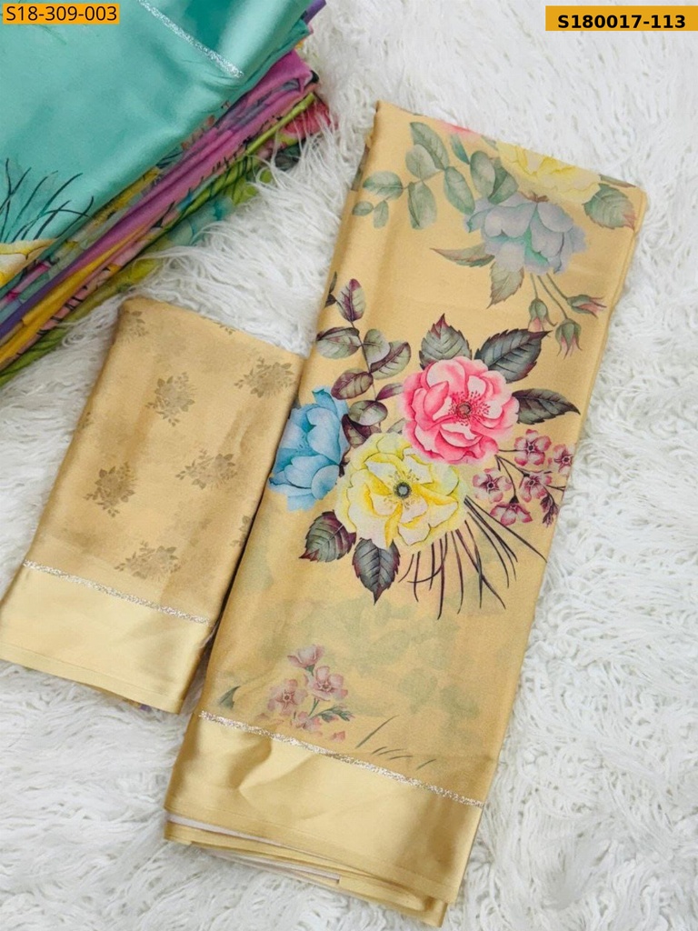 Fancy Moss Satin Soft Silk Saree