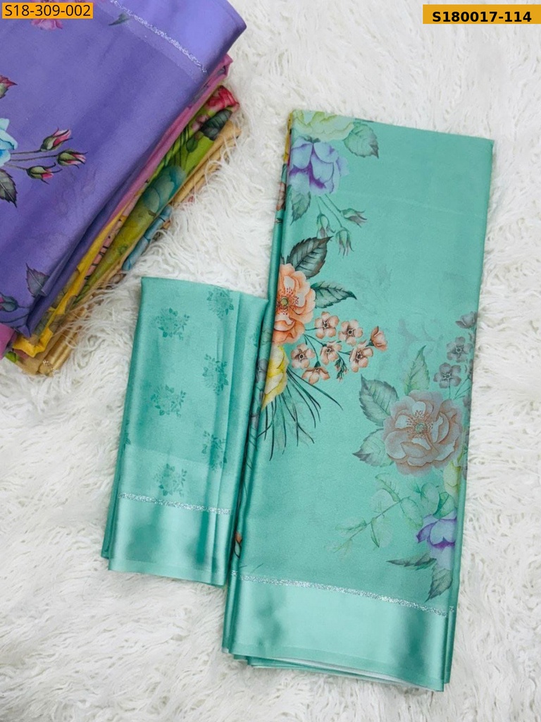 Fancy Moss Satin Soft Silk Saree