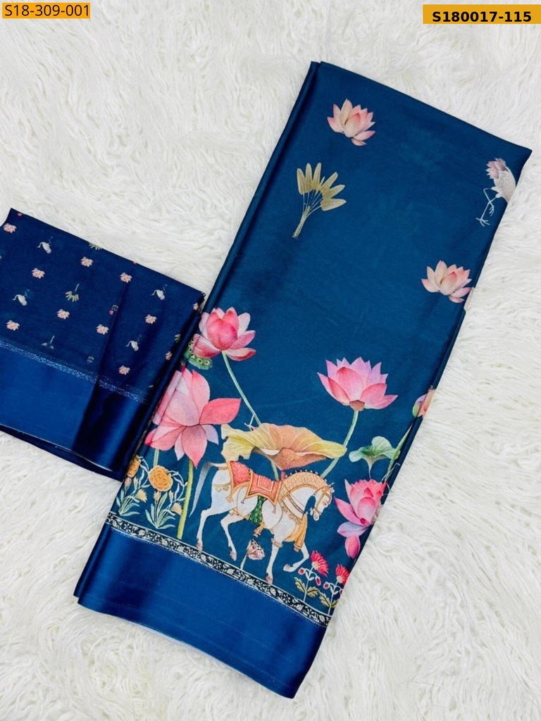 Fancy Moss Satin Soft Silk Saree