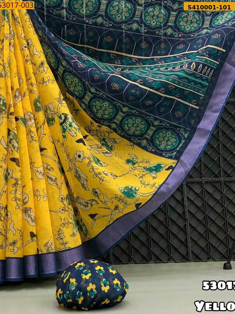 [S410001-101] Fancy Linen Floral Digital Printed Saree (S410001-101)