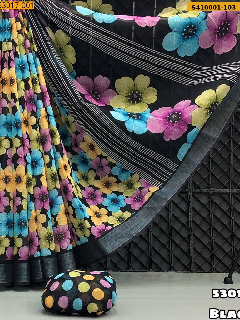 Fancy Linen Floral Digital Printed Saree