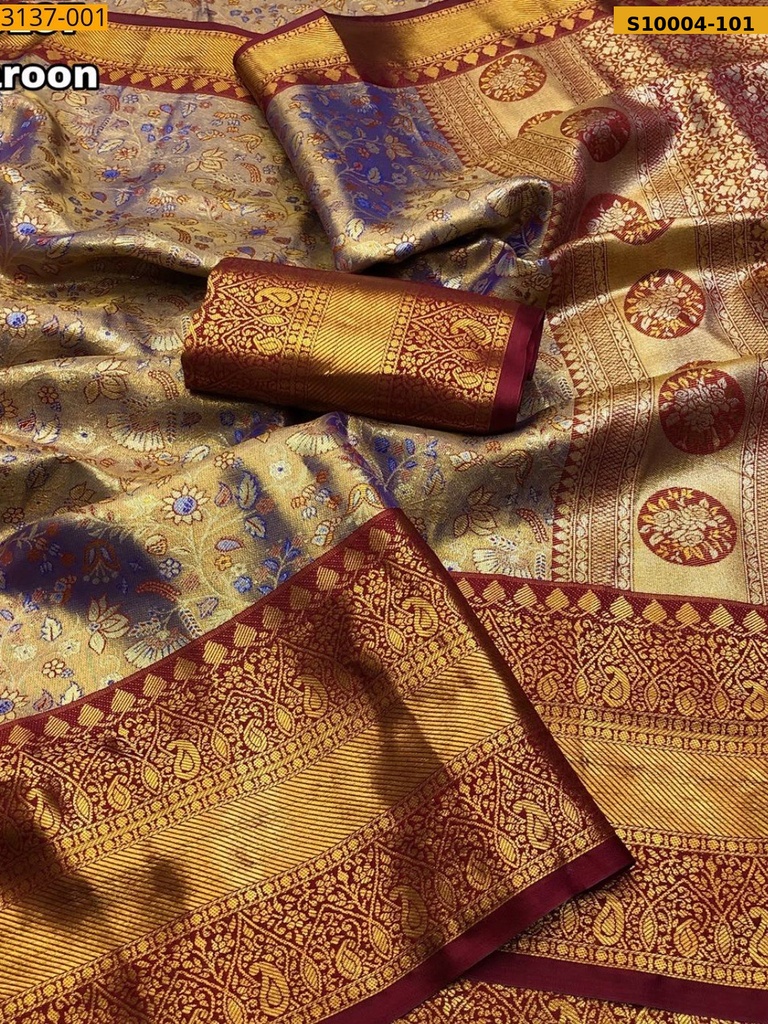 [S10004-101] Fancy Kanjivaram Silk Gold Zari Weaving Saree (5% discount - 90 shipping)